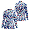 Maxcorners Japanese Shark Wave Sakura Golf Shirt, Women's Golf Tops, Golf Shirts For Women, Women’s Golf Apparel LM1507