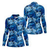 Maxcorners Blue Tropical Hibiscus Floral Golf Shirt, Womens Golf Tops, Women’s Golf Apparel LM1507