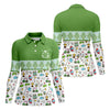Maxcorners Custom Name Green Argyle Golf Icons Pattern Golf Shirt, Women’s Golf Polo, Golf Tops For Women, Printed Golf Shirt LM1507