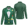 Maxcorners St Patrick's Day Green Shamrock Suit Whiskey Golf Print Golf Shirt, Polo Shirts For Men, Golf Shirts For Men