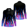 Maxcorners Black Blue Flame Fire Pattern Golf Shirt, Ladies Golf Shirts, Women’s Golf Apparel, Printed Golf Shirt LM1507