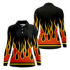 Maxcorners Black Orange Yellow Flame Sleeve Golf Shirt, Golf Polo For Women, Printed Golf Shirt LM1507