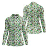 Maxcorners Leopard Pattern St Patrick's Day Shamrock Golf Shirt, Fun Women's Golf Shirts, Women's Golf Tops