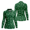 Maxcorners Stick Figure Golf Pose Shamrock Golf Shirt, St Patrick's Day Ladies Golf Polos, Golf Shirt For Women
