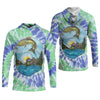 Maxcorners Bear Fishing Green And Purple Cool Tie Dye Patterns Fishing UPF Shirts, Fishing Gifts For Men, Men's Fishing Shirt