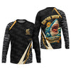 Maxcorners Shark Week Hexagon Pattern Black Fishing Shirt, SPF Shirt For Men, Men's Fishing Shirt