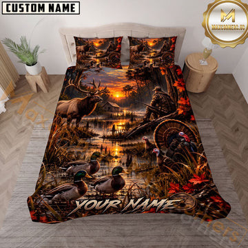 Maxcorners Hunting Sunset Mountain Outdoor Personalized Name Multiple Options 3D Printed Bedding Set