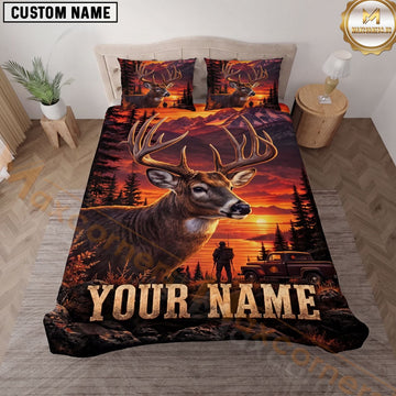 Maxcorners Hunting Sunset Mountain Wildlife Personalized Name Multiple Options 3D Printed Bedding Set