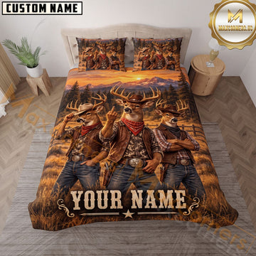 Maxcorners Deer Hunting Cowboy Western Personalized Name 3D Bedding Set