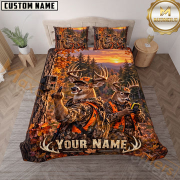 Maxcorners Deer Hunting Trail Camera Autumn Personalized Name 3D Bedding Set
