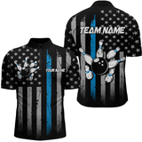 Maxcorners Us Blue Flag Bowling Shirt For Men Custom Name Polo & Quarter-Zip Bowling Jersey Bowling Team Shirt 