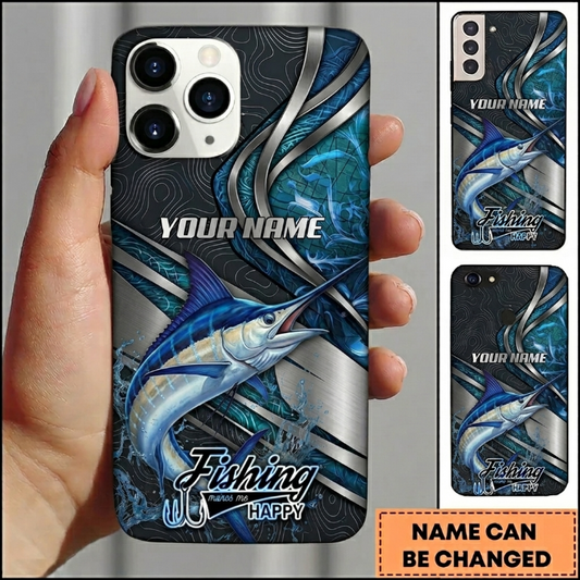 Maxcorners Topographic Metalwave Custom Name Fishing Phone Case