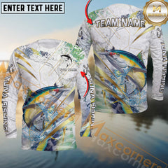 Maxcorners Tuna Fishing Line Golden Premium Skinfish Dotted Pattern Sport Jersey Personalized Name, Team Name Long Sleeve Shirt