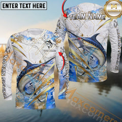 Maxcorners Marlin Fishing Line Golden Premium Skinfish Dotted Pattern Sport Jersey Personalized Name, Team Name Long Sleeve Shirt
