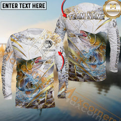 Maxcorners Walleye Fishing Line Golden Premium Skinfish Dotted Pattern Sport Jersey Personalized Name, Team Name Long Sleeve Shirt
