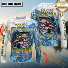 Maxcorners Chinook Fishing Patriotic Splash “Making Memories One Fish At A Time” Personalized Name, Team Name Long Sleeve Shirt