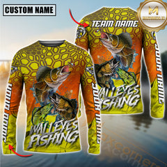 Maxcorners Walleyes Fishing Blue Wave Dynamic Skinfish Pattern Sport Jersey Personalized Name, Team Name 3D All Over Printed Clothes