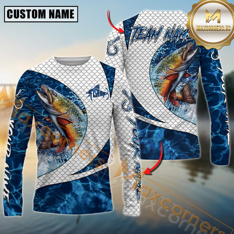 Maxcorners Trout Fishing Blue Wave Dynamic Sport Jersey Personalized Name, Team Name 3D All Over Printed Clothes