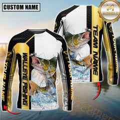Maxcorners Walleye Fishing Golden Premium Dynamic Strike Sport Jersey Personalized Name, Team Name Long Sleeve Shirt