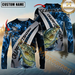 Custom Crappie Fishing Shirt Long Sleeve – 3D Jumping Fish Design with Personalized Name and Team Name for Angler