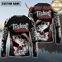 Maxcorners Walleye Fishing Aggressive Red Splash Camo Pattern Sport Jersey Personalized Name, Team Name Long Sleeve Shirt