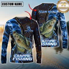 Custom Crappie Fishing Shirt Long Sleeve – 3D Jumping Fish Design with Personalized Name and Team Name for Angler