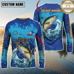 Custom Pike Fishing Shirt Long Sleeve – 3D Jumping Fish Design with Personalized Name and Team Name for Angler