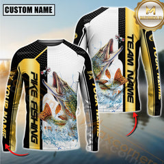 Maxcorners Pike Fishing Golden Premium Dynamic Strike Sport Jersey Personalized Name, Team Name Long Sleeve Shirt