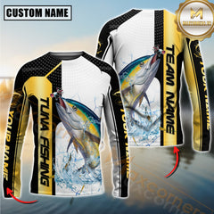 Maxcorners Tuna Fishing Golden Premium Dynamic Strike Sport Jersey Personalized Name, Team Name Long Sleeve Shirt