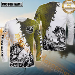 Maxcorners Bass Fishing Golden Text With Skinfish Pattern Jersey Personalized Name, Team Name Long Sleeve Shirt