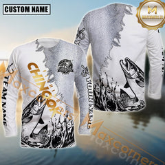 Maxcorners Chinook Fishing Golden Text With Skinfish Pattern Jersey Personalized Name, Team Name Long Sleeve Shirt