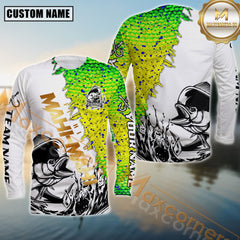 Maxcorners Mahi-Mahi Fishing Golden Text With Skinfish Pattern Jersey Personalized Name, Team Name Long Sleeve Shirt