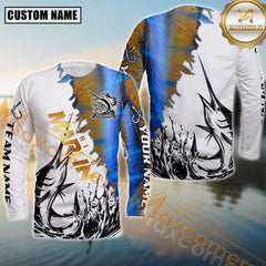Maxcorners Marlin Fishing Golden Text With Skinfish Pattern Jersey Personalized Name, Team Name Long Sleeve Shirt