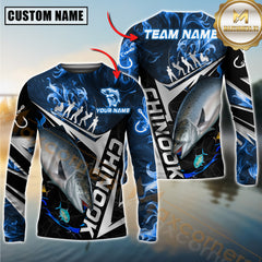 Maxcorners Chinook Fishing Silver Line Blue Flame Pattern Jersey Personalized Name, Team Name Long Sleeve Shirt