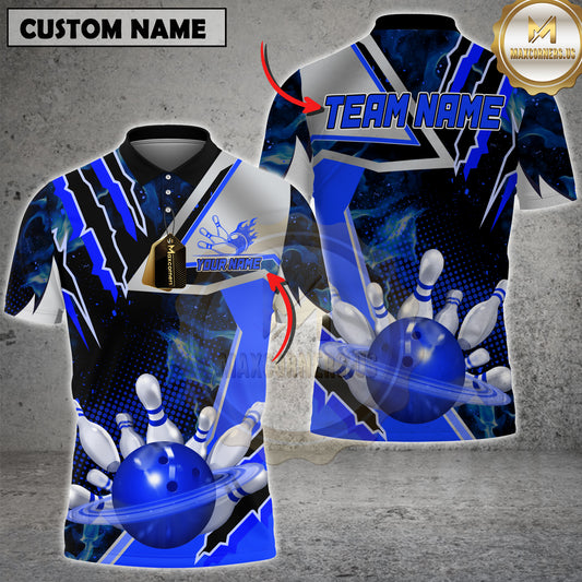 Maxcorners Bowling Space Galaxy Explosion Multicolor Options Personalized Name, Team Name 3D Shirt (4 Colors)