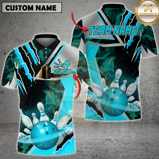Maxcorners Bowling Space Galaxy Explosion Multicolor Options Personalized Name, Team Name 3D Shirt (4 Colors)