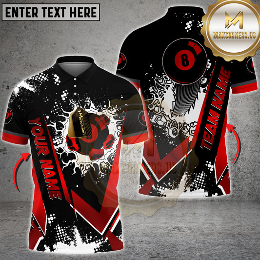 Maxcorners Billiards Jersey Black Gold 8 Ball Design Multicolor Options Personalized Name, Team Name 3D Shirt (4 Colors)