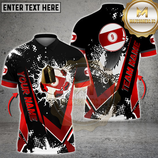 Maxcorners Billiards Jersey Black Gold 9 Ball Design Multicolor Options Personalized Name, Team Name 3D Shirt (4 Colors)