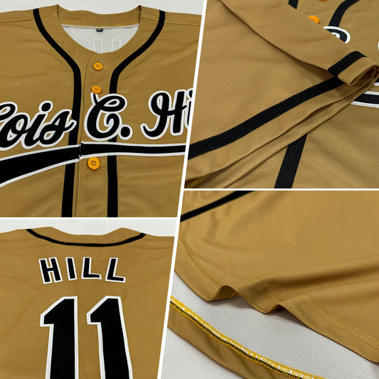 Maxcorners Custom Old Gold Black-White Authentic Baseball Jersey LM2605