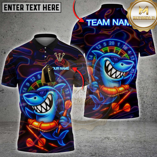 Maxcorners Dart Shirt Neon Shark Dartboard Design Multicolor Options Personalized Name, Team Name 3D Shirt (4 Colors)