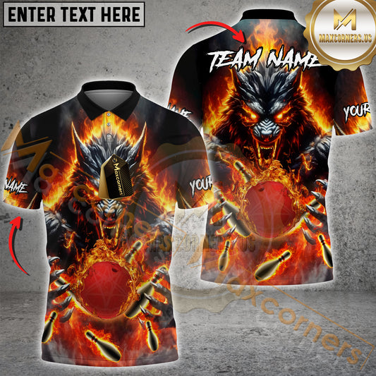 Maxcorners Bowling Shirt Fire Beast Power Multicolor Options Personalized Name, Team Name 3D Shirt (4 Colors)