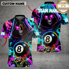 Maxcorners Billiard Grim Reaper Neon Flames Personalized Name, Team Name 3D Shirt