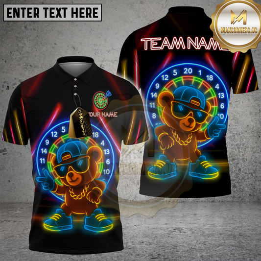 Maxcorners Dart Polo Shirt Neon Bear Urban Vibe Multicolor Options Personalized Name Team Name 3D Shirt (4 Colors)