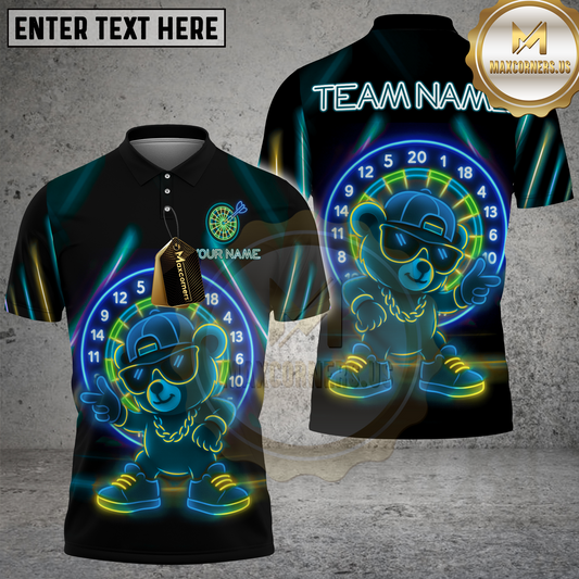 Maxcorners Dart Polo Shirt Neon Bear Urban Vibe Multicolor Options Personalized Name Team Name 3D Shirt (4 Colors)