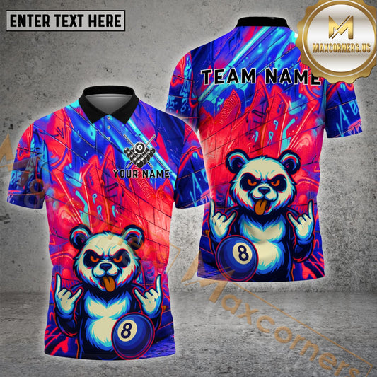 Maxcorners Billiards Shirt – Neon Graffiti Panda with 8 Ball Design, Multicolor Options Personalized Name, Team Name 3D Shirt (4 Colors)