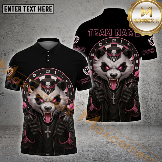 Maxcorners Darts Shirt – Gothic Panda with Skull Hat Style, Multicolor Options Personalized Name, Team Name 3D Shirt (4 Colors)