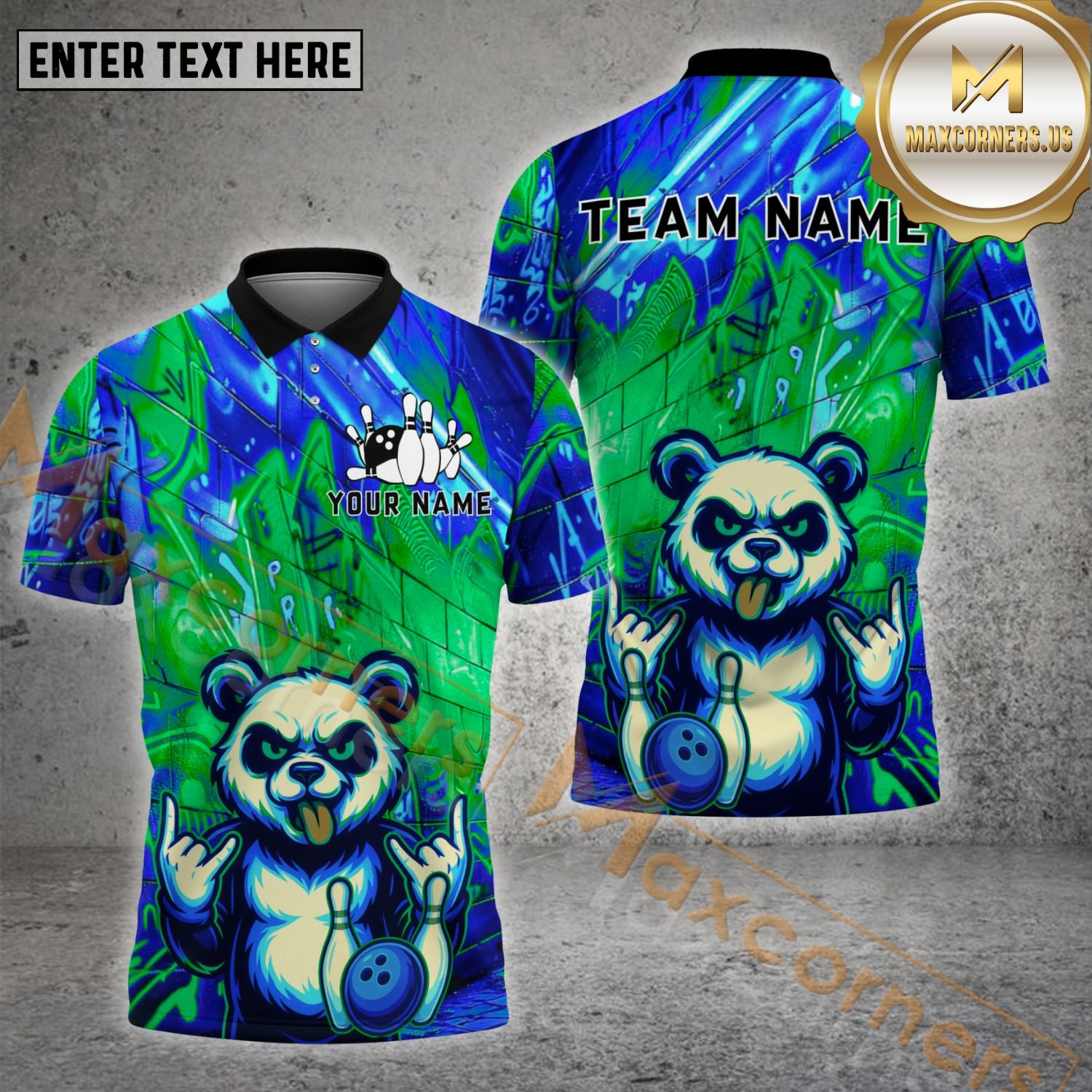 Cool Panda Bowling Jersey – Custom Graffiti Bowling Shirt with Personalized Name & Team, Neon Style