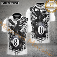Maxcorners Billiards Shirt – Gothic Raven 8 Ball Tattoo Style Personalized Name, Team Name 3D Shirt