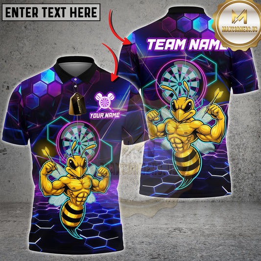 Maxcorners Darts Angry Bee Hex Neon Pattern Multicolor Options Personalized Name, Team Name 3D Shirt (4 Colors)