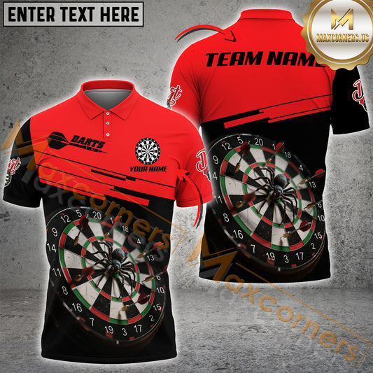 Maxcorners Darts Polo Shirt 3D Dartboard Print Multicolor Options Personalized Name, Team Name 3D Shirt (4 Colors)